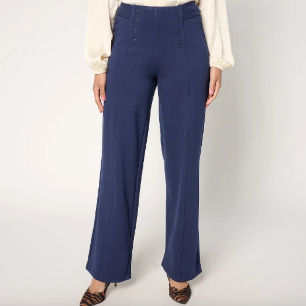 Belle by Kim Gravel Petite Ponte Wide Leg Pant w/ Buttons , Sz 6P a674084